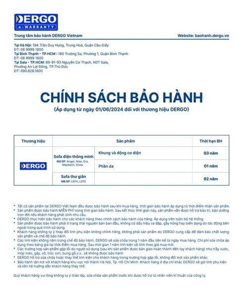 Cách chính sách bảo hành khi mua ghế sofa thông minh tại DERGO
