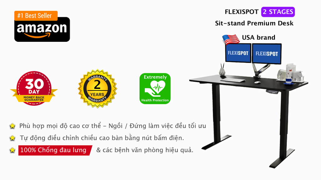 Bàn làm việc đứng tự động điều chỉnh độ cao Flexispot 2 Stages