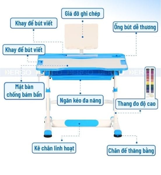 Chọn bàn ghế học DERGO tích hợp 9 tiện ích học tập