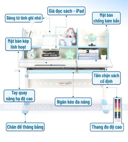 Bàn học sinh DERGO đạt chuẩn Ergonomics kèm những tính năng công nghệ thông minh