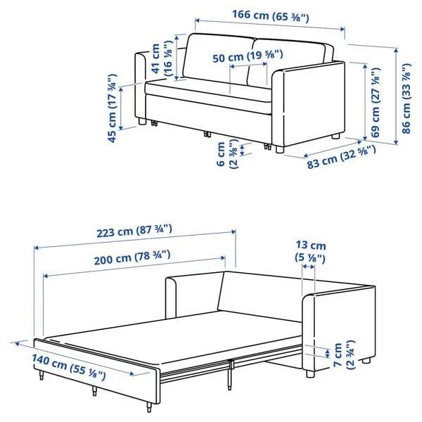 Kích thước tiêu chuẩn của sofa giường