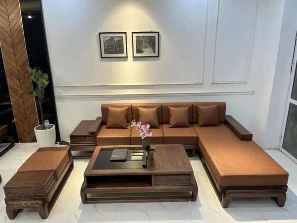Sofa gỗ góc chữ L có kiểu dáng hiện đại