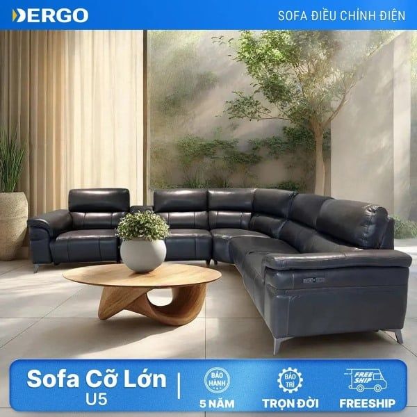 Sofa chung cư cỡ lớn U5 - 7 chỗ, điều khiển điện, kèm bàn trà