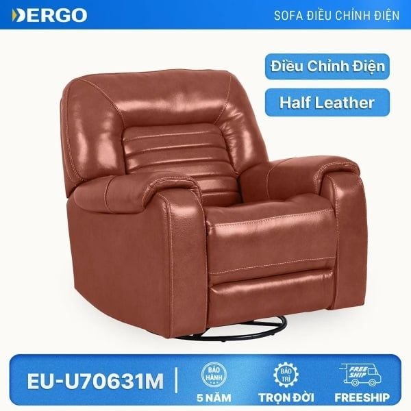 Sofa chung cư thư giãn chỉnh điện da thật EU-U70631M