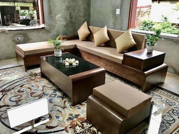 Mẫu sofa gỗ chữ L đẹp tinh tế và hiện đại