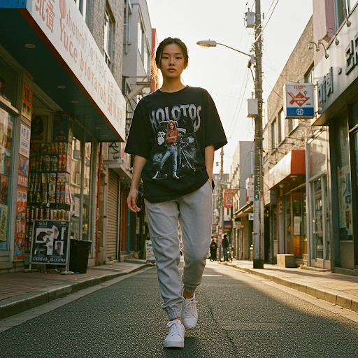 phối sneaker với áo thun oversize và quần jogger