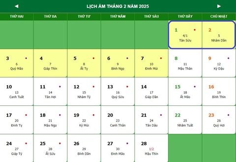 Lịch nghỉ Tết Nguyên Đán