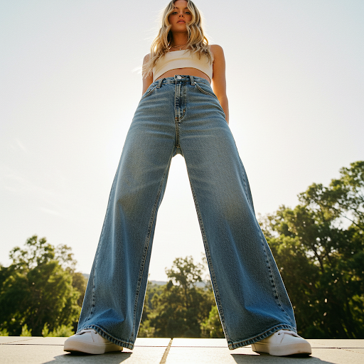 Quần jeans ống rộng kết hợp với sneaker trắng