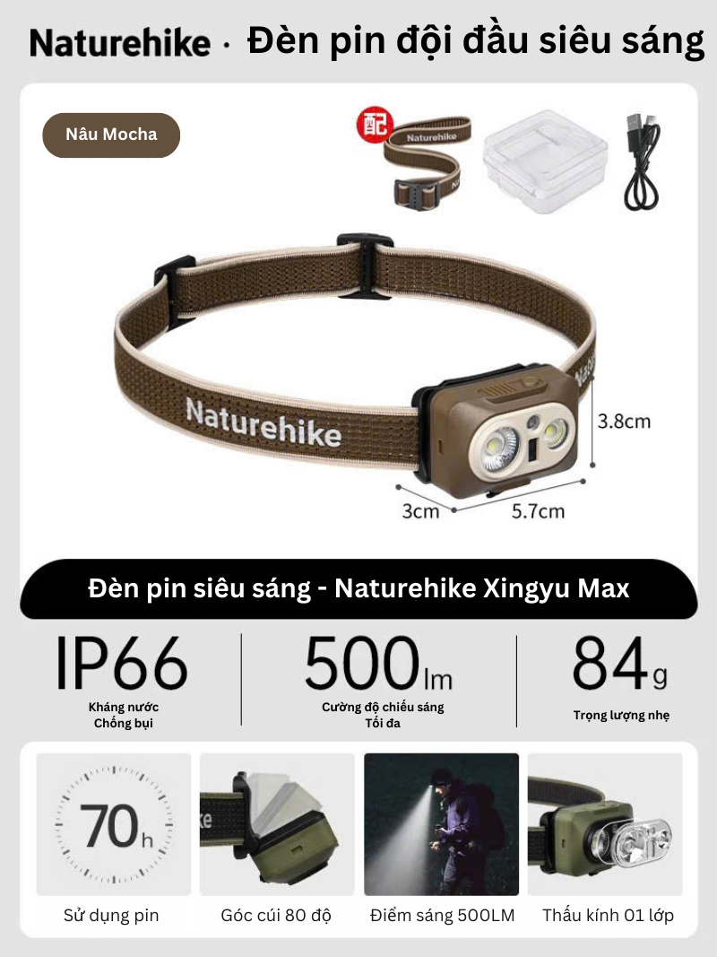 Đèn pin đội đầu siêu nhẹ, chống nước Naturehike CNK2450ZM010