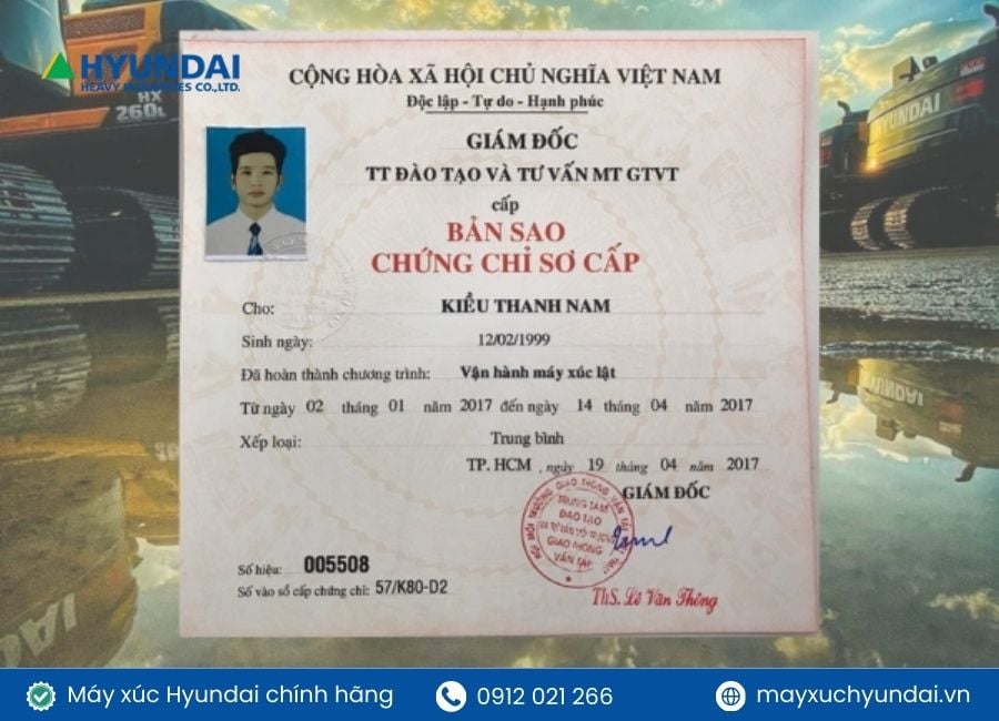 chứng chỉ lái máy xúc