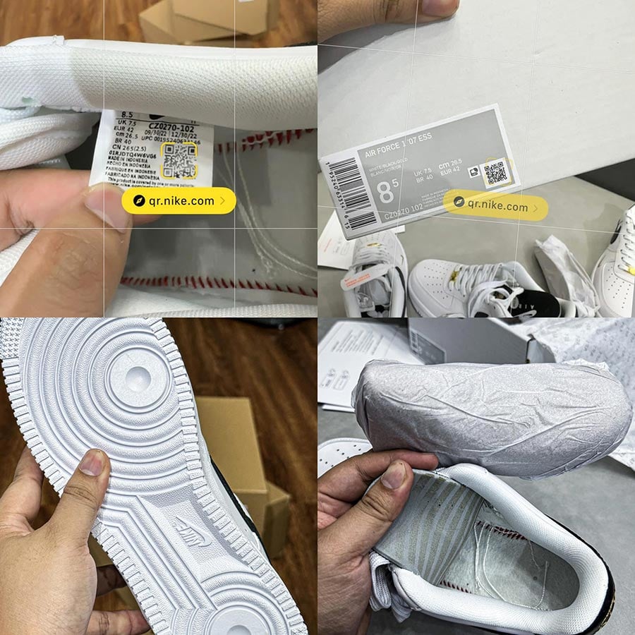 Giày Air Force 1 Essential White Black Gold rep 11 like auth