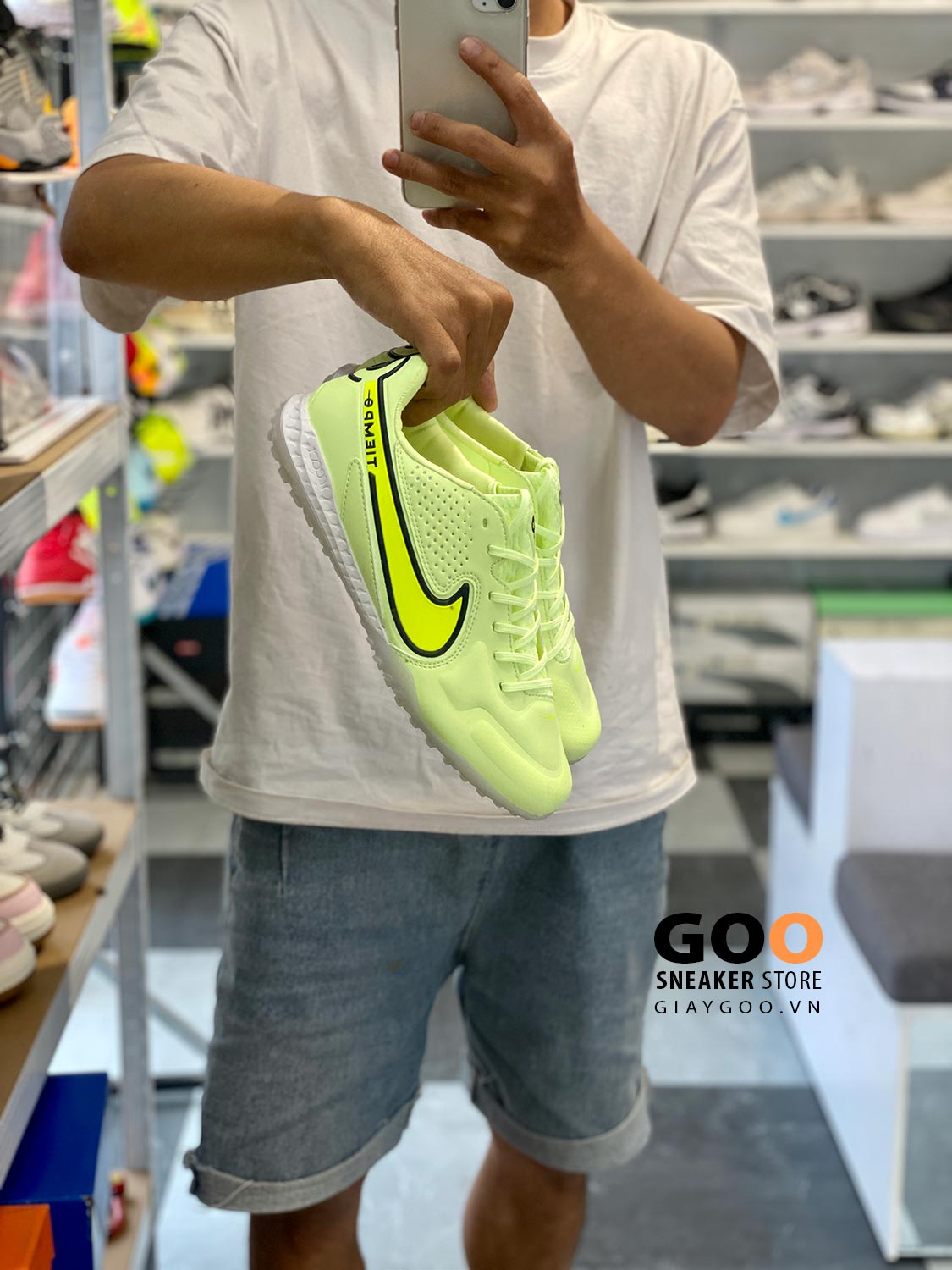 Giày Nike Tiempo 9 TF xanh dạ quang ảnh thực tế