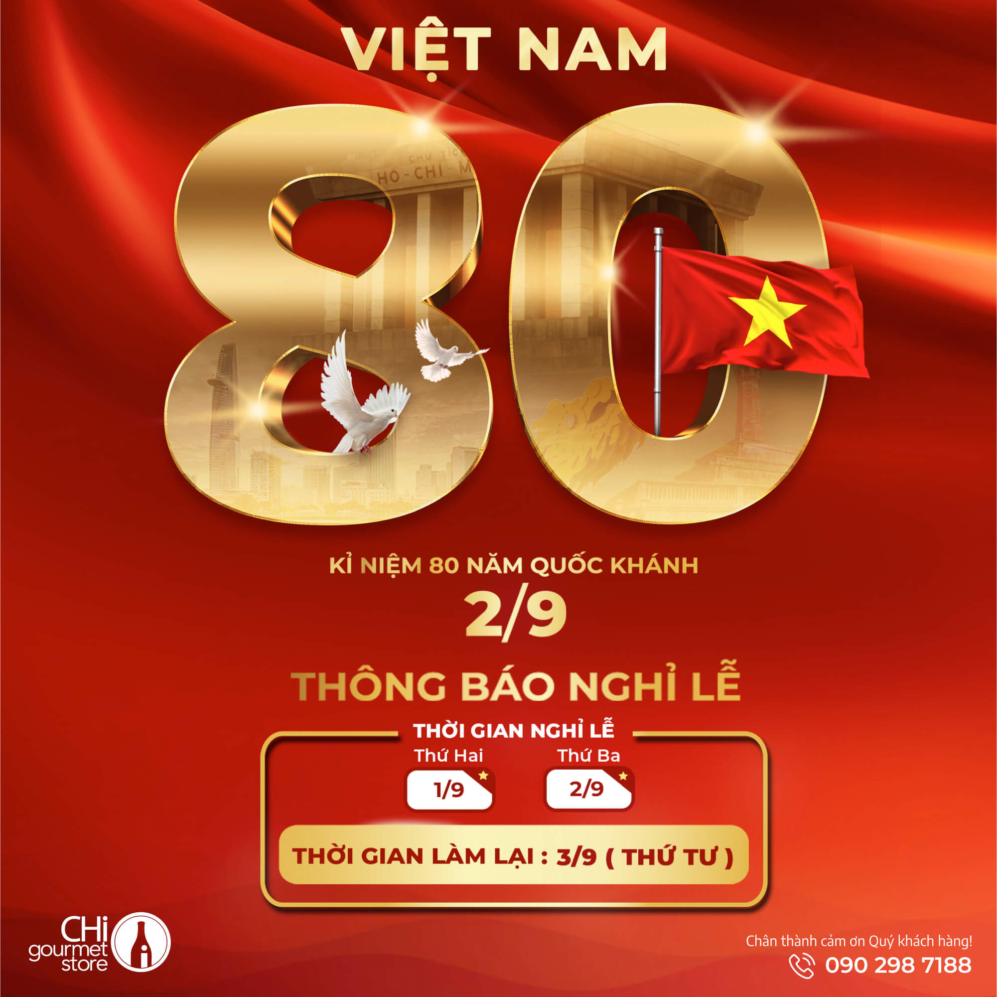 THÔNG BÁO NGHỈ LỄ QUỐC KHÁNH 2/9/2025