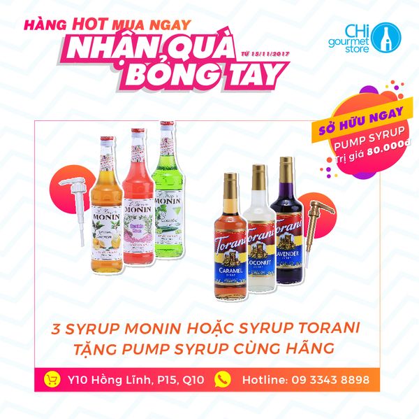 Khuyến mãi syrup Monin và Syrup Torani mua 3 tặng 1