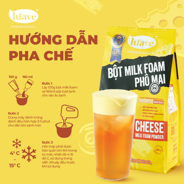 hướng dẫn pha chế Bột milk foam phô mai