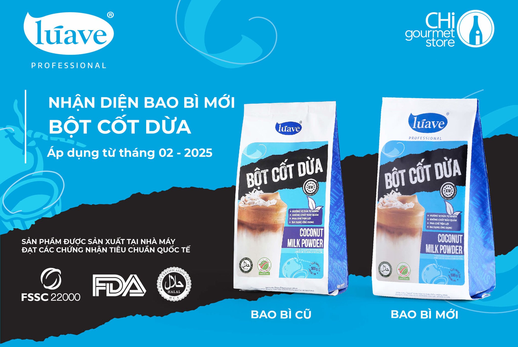 Thông báo thay đổi bao bì bột cốt dừa Lúave