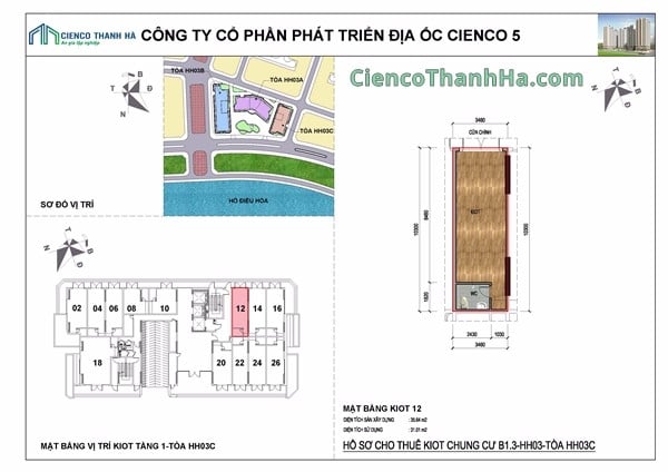 Mặt bằng chi tiết HH03C kiot tầng 1