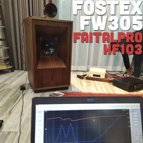 Thiết kế phân tần 2 way gồm loa bass 30cm Fostex FW305 và treble còi Faitalpro HF103