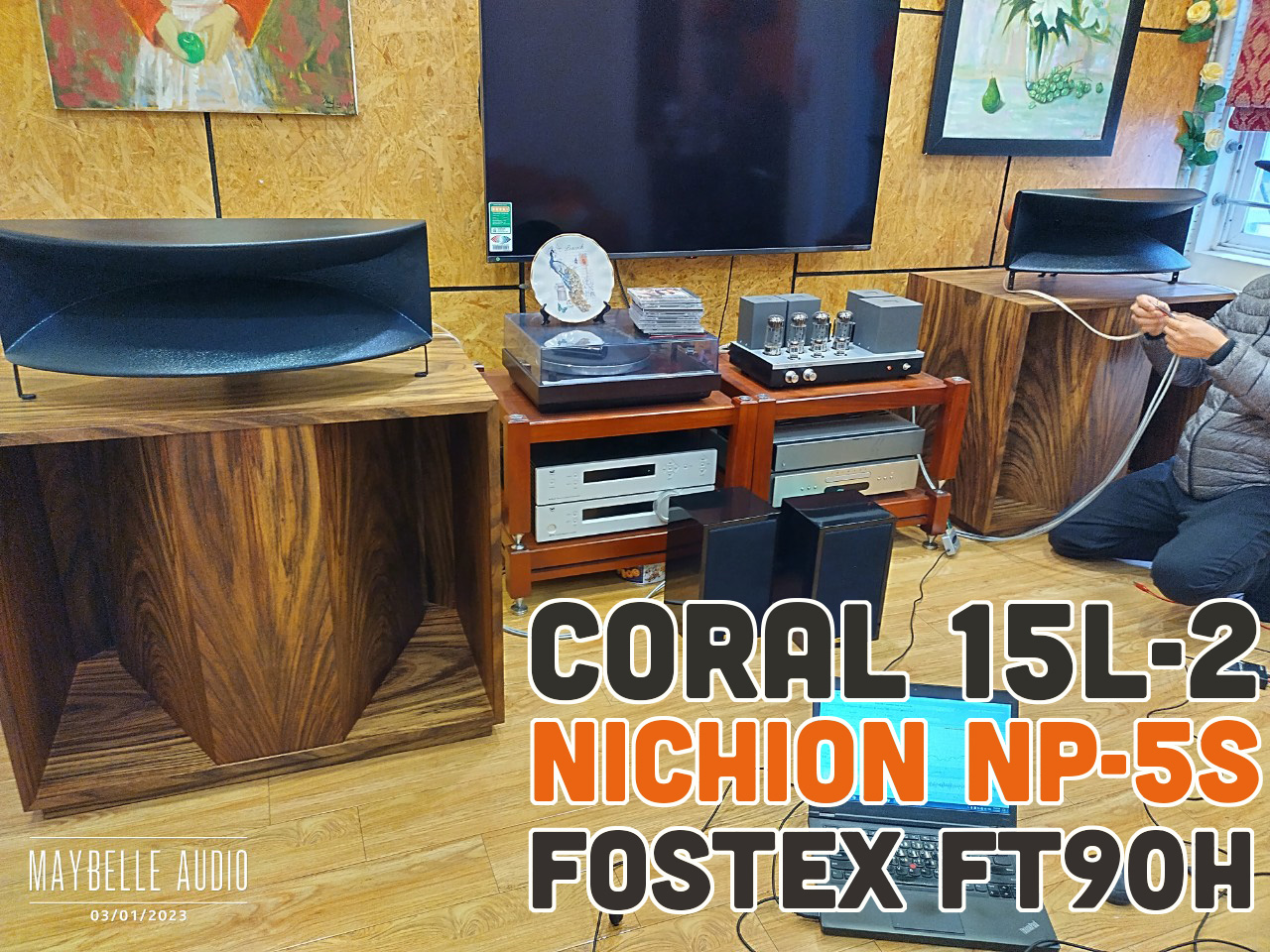 Thiết kế phân tần 3 way gồm bass 40 Coral 15L-2, củ kèn Nichion NP-5S và siêu treble Fostex FT90H