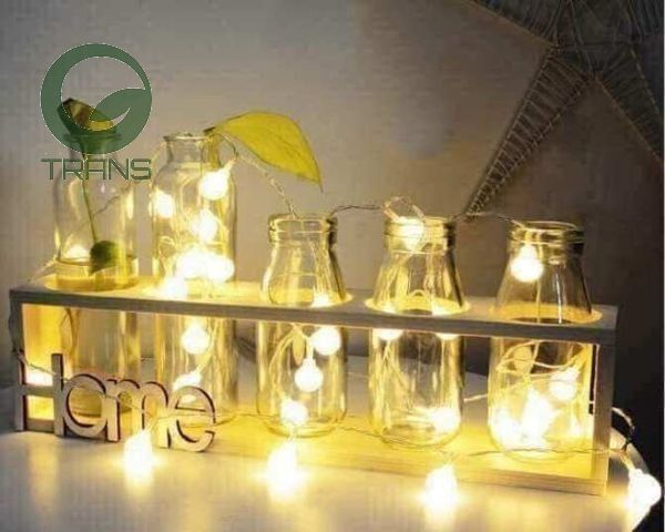 Bộ 5 lọ thủy tinh cắm hoa kèm kệ gỗ HOME