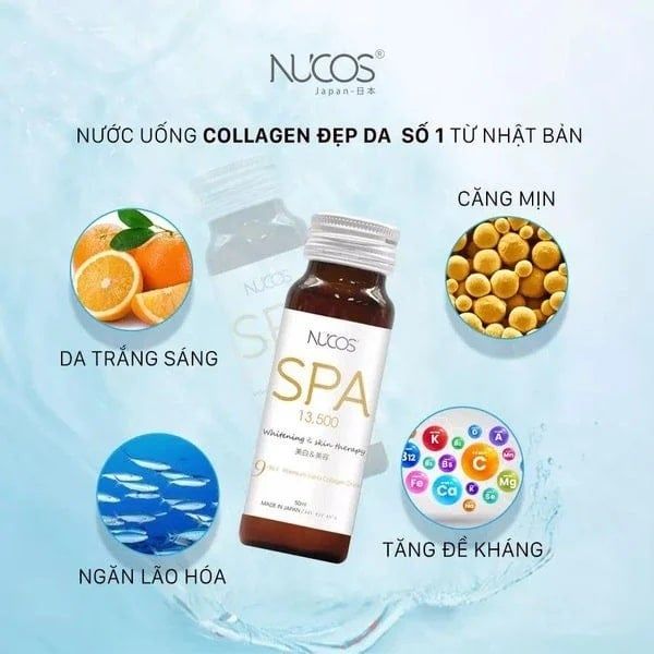 Công dụng Thức Uống Nucos Spa 13,500 Whitening & Skin Therapy 9-in-1 Premium Nano Collagen Drink