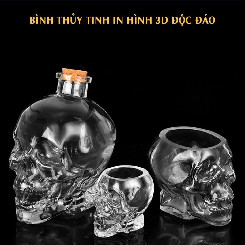 Bình thủy tinh in hình đầu lâu 3D độc đáo 750ml