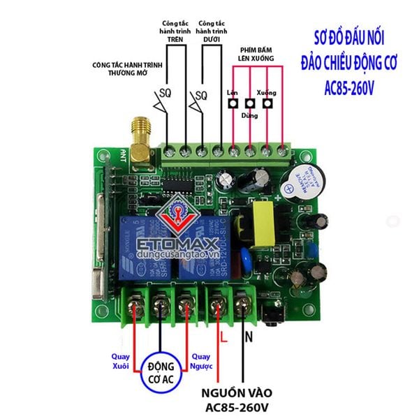 Công tắc điều khiển đảo chiều động cơ 220v có công tắc hành trình