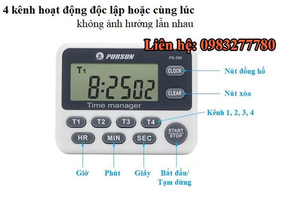 Đồng hồ bấm giờđếm ngượcđiện tử 4 kênh PS396