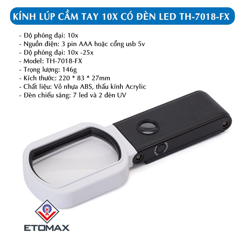 Kính lúp cầm tay có đèn led chiếu sáng
