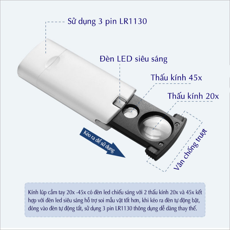 Kính lúp cầm tay có đèn led chiếu sáng 20x-45x 92045