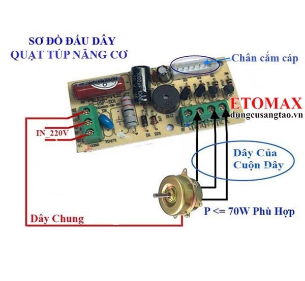 Sơ đồ đấu lắp vỉ mạch điều khiển quạt từ xa TOMAX