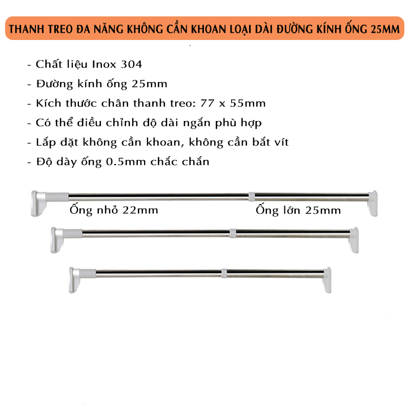 Thanh treo đa năng dài 4m etomax, không cần khoan bắt vít etomax