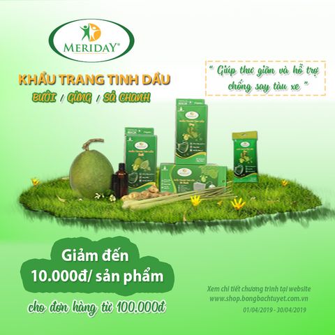 Mua khẩu trang Meriday tinh dầu hỗ trợ chống say tàu xe với giá 9.000đ (10 cái/ gói) cho đơn hàng 100.000đ