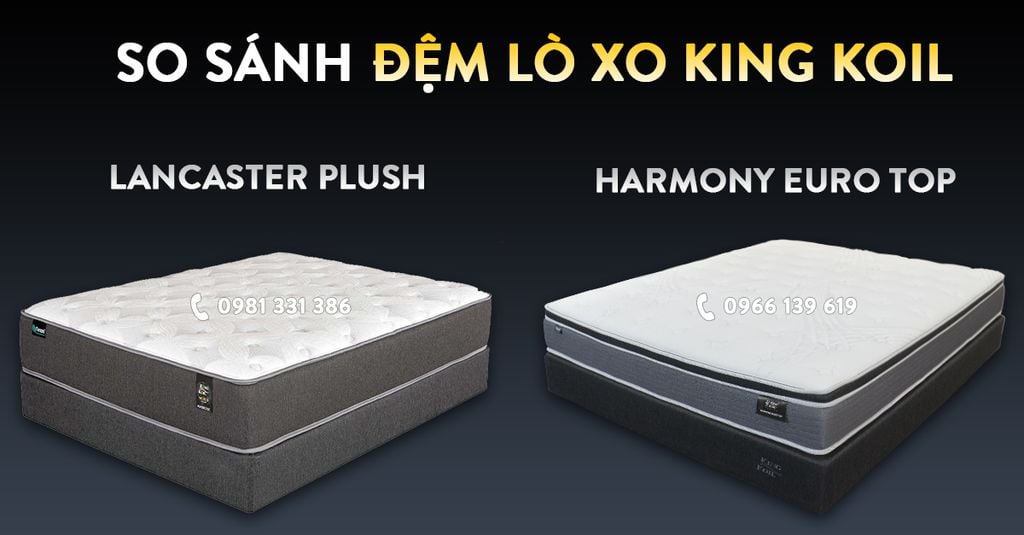SO SANH DEM LO XO KING KOIL LANCASTER PLUSH VA HARMONY EURO TOP