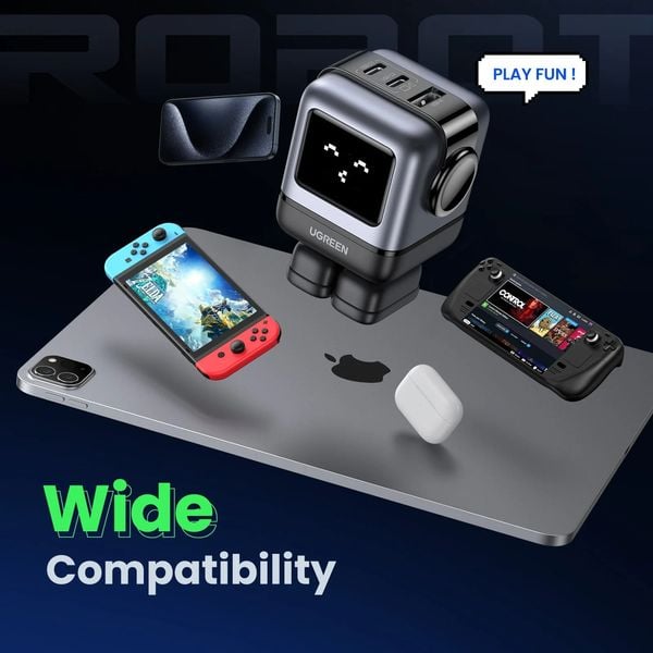 Củ sạc nhanh Nexode RG 65W Robot GaN Mini 3 cổng Type-C x2, Type-A x1 Ugreen CD361 15570 US Space Gray bán chạy tại nShop, chất lượng tốt giá cả hợp lý