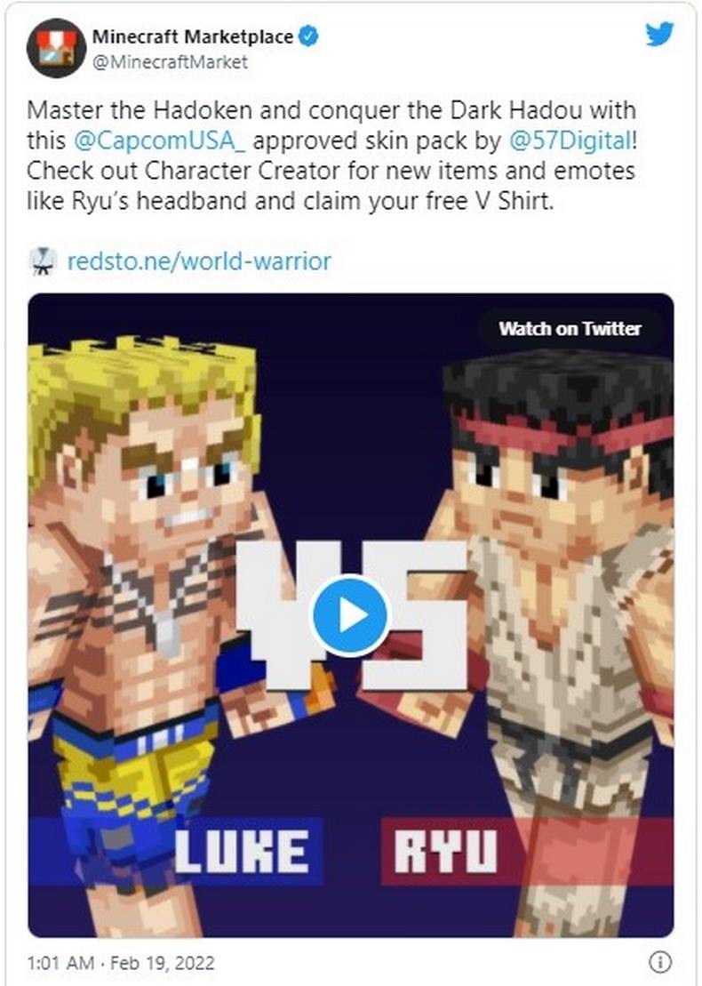 Thông tin Minecraft thêm DLC với 35 nhân vật từ thế giới của Street Fighter