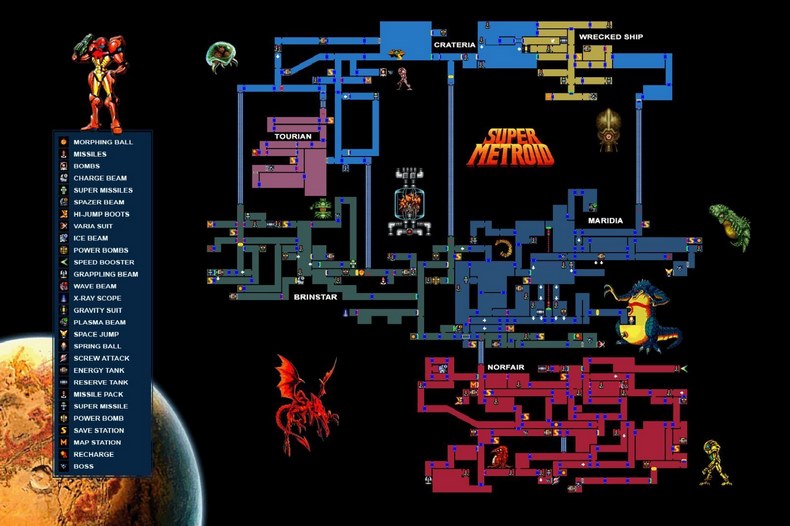Một bản đồ của Super Metroid