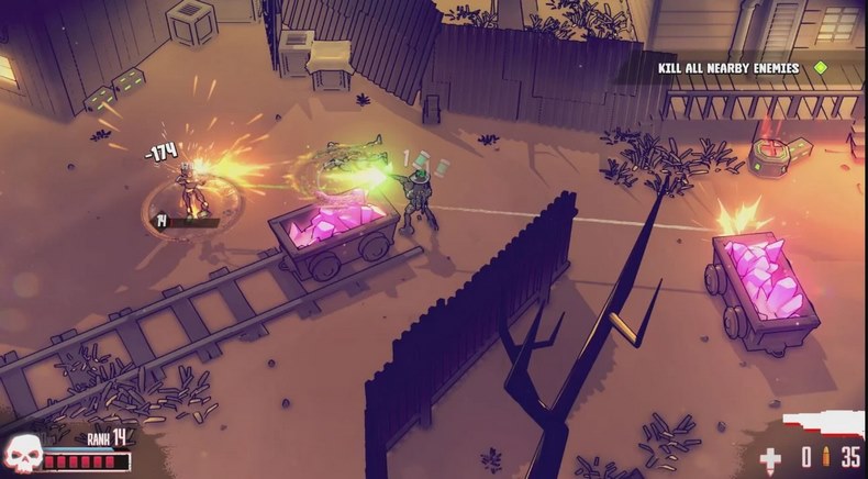 Cao bồi bắn chiến Robot trong Roguelike Dust & Neon