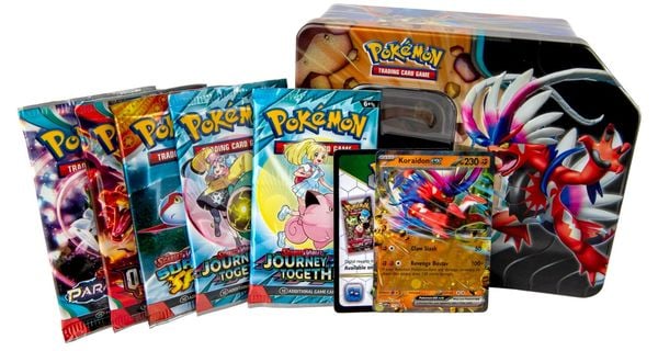 Pokemon TCG Slashing Legends Tin 5 Pack Koraidon ex với thẻ bài độc đáo, nâng cao trải nghiệm chơi TCG