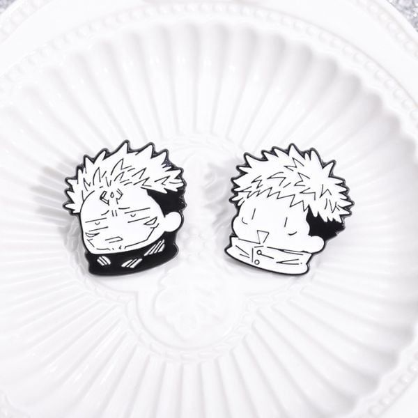 Phụ kiện Pin cài kim loại Jujutsu Kaisen Chibi Black White trang trí balo túi xách