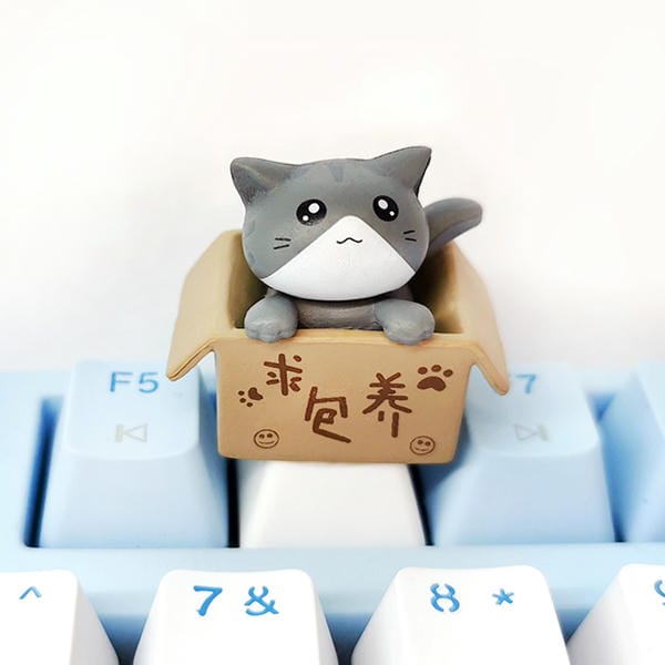 Xám Nút Keycap Mèo trong thùng giấy cho phím cơ đẹp mắt dễ thương làm mới thay đổi phong cách cho bàn phím của bạn