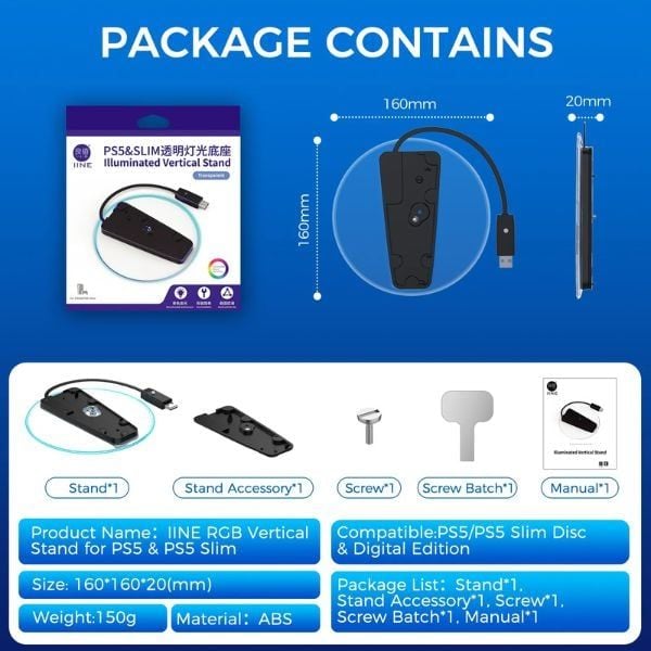 Phụ kiện PS5 chính hãng đế Dựng PS5 _ PS5 Slim Đứng LED RGB IINE L986 nShop giao hàng hỏa tốc