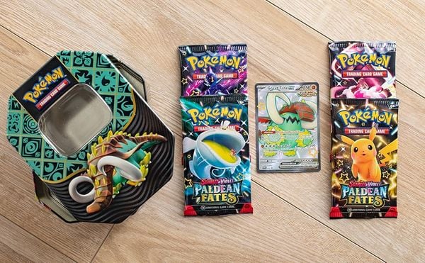 Cửa hàng bán Thẻ bài Pokemon TCG Paldean Fates Tin Shiny Great Tusk ex hàng thật chính hãng in đẹp mắt lấp lánh mở random ngẫu nhiên thú vị