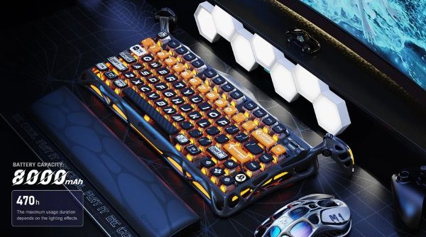 Bàn phím cơ không dây GravaStar Mercury K1 CyberFlare pin sạc dung lượng cao kết nối bluetooth receiver cable