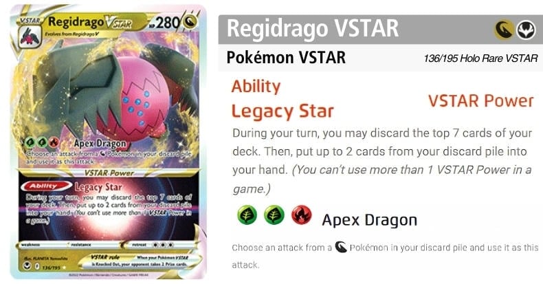 Regidrago VSTAR - Sử dụng đòn tấn công của Pokemon hệ Rồng trong bài bỏ Discard