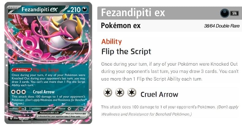 Fezandipiti ex - Nội tại giúp rút thêm bài khi có Pokemon bị Knock out