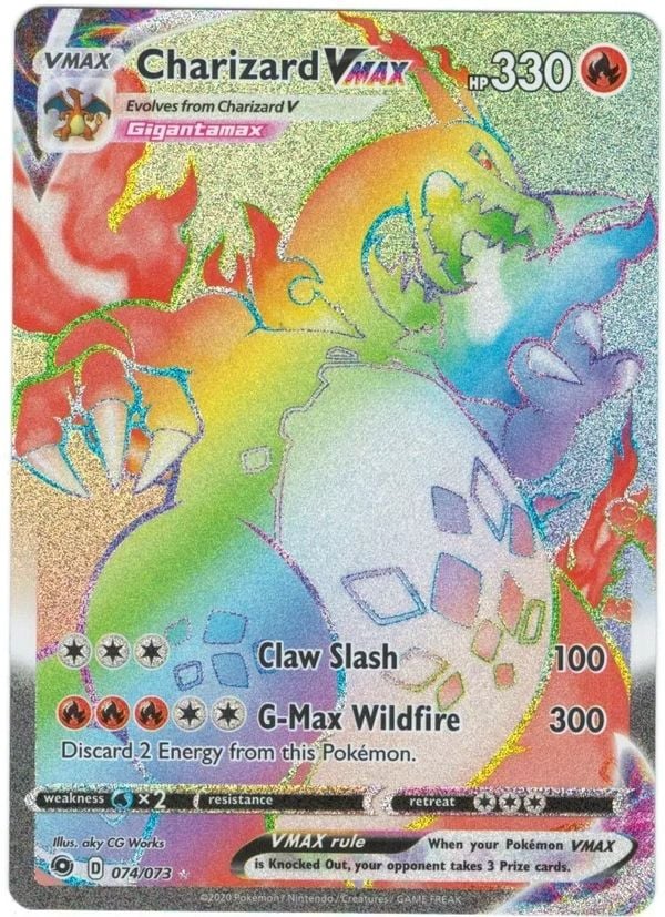 Charizard VMAX 074 073 Những thẻ Pokemon VMAX hiếm hấp dẫn game thủ làm say mê các nhà sưu tập với thiết kế tuyệt đẹp