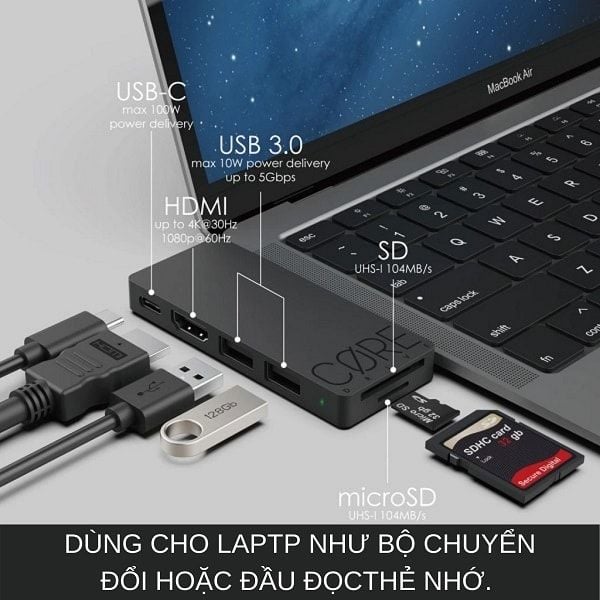 Adapter OTG cho Laptop Macbook kiêm dock mini NIntendo Switch