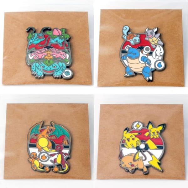 Pin cài áo hình Pokemon Kanto Starter Pikachu Bulbasaur Charmander Squirtle