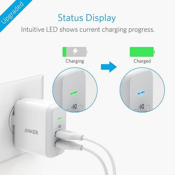 ANKER POWERPORT 2 USB WALL CHARGER 2 PORT 24W